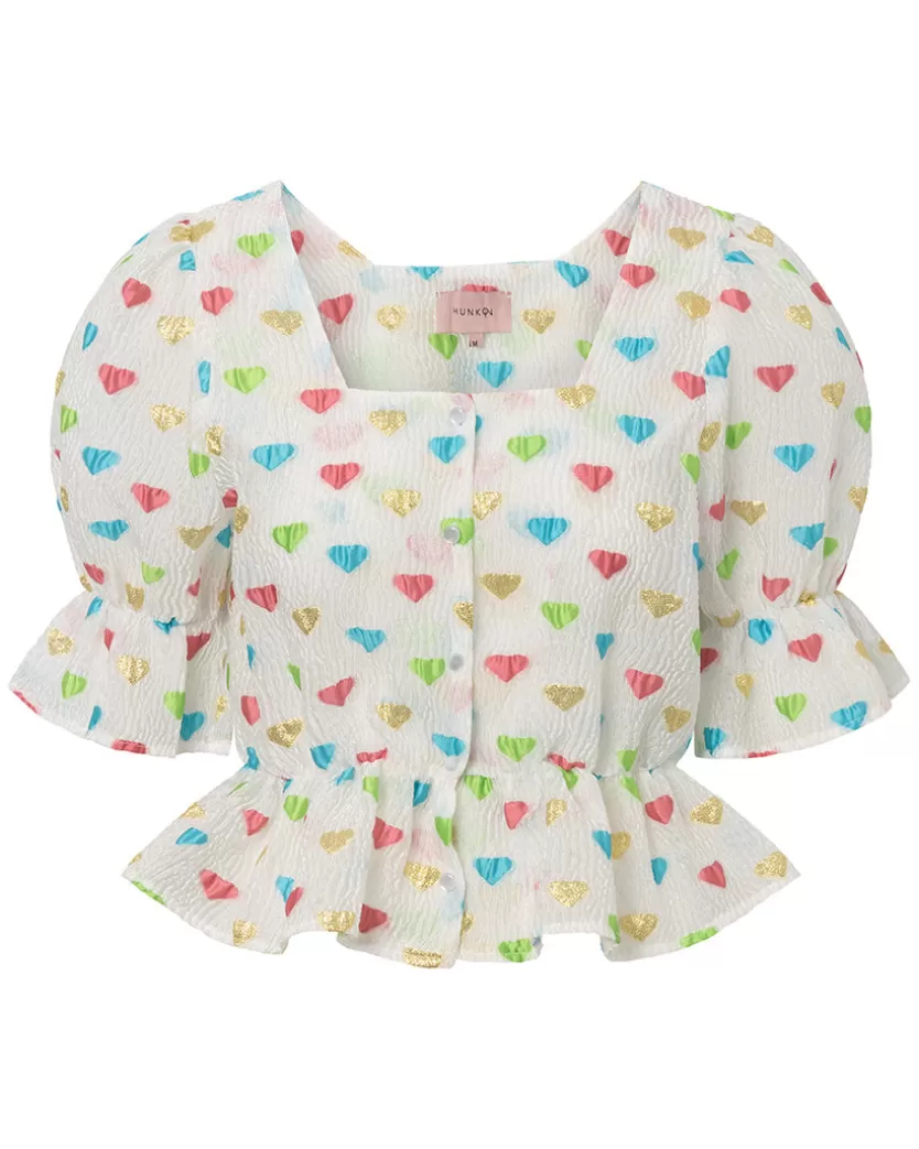 Blouses | Hunkọn Dahlia Blouse - Blue Hearts