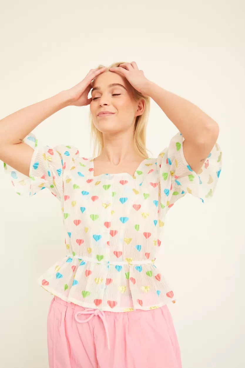 Blouses | Hunkọn Dahlia Blouse - Blue Hearts