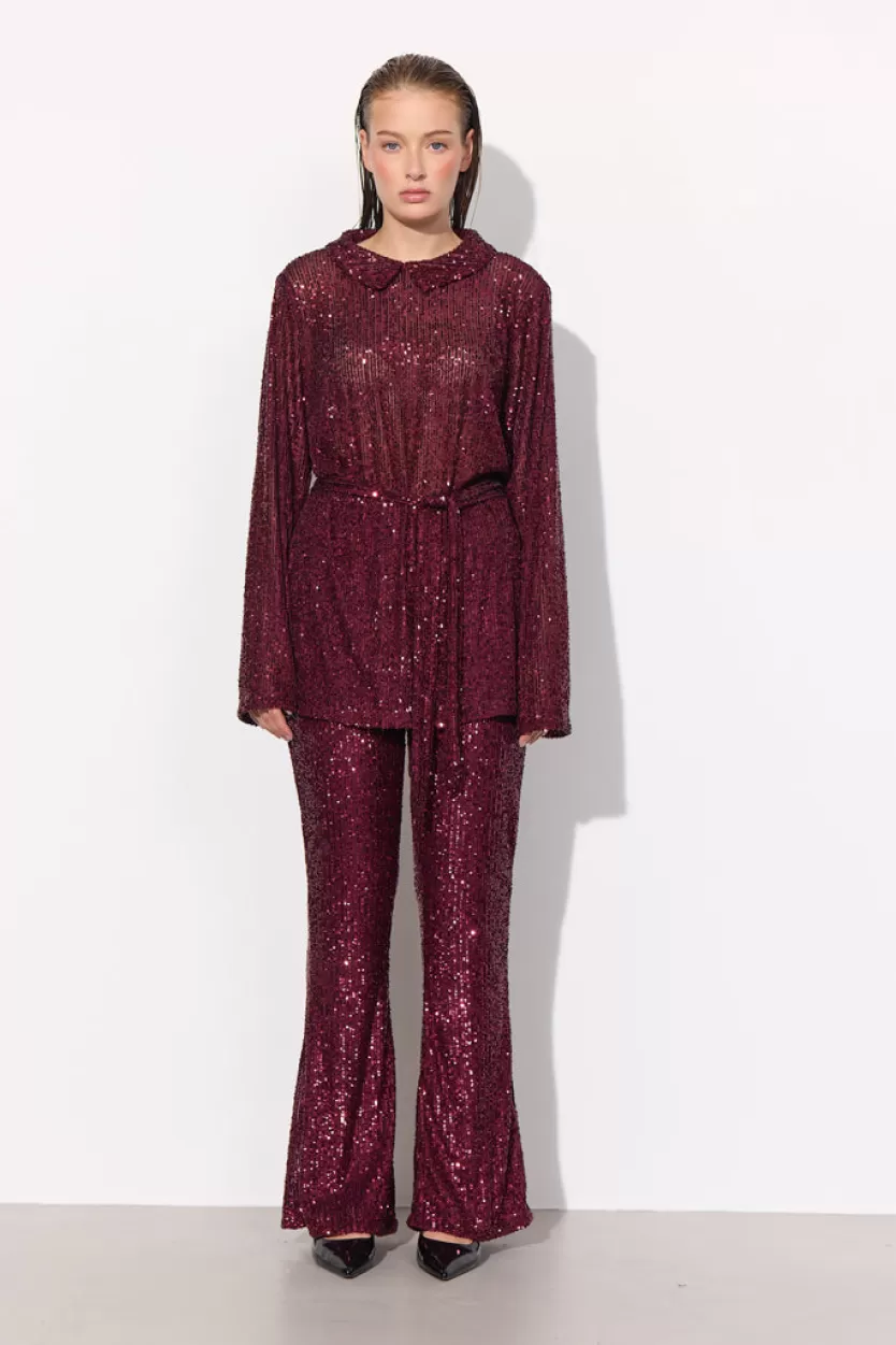 Trousers | Hunkọn Karin Sequin Trousers - Deep red