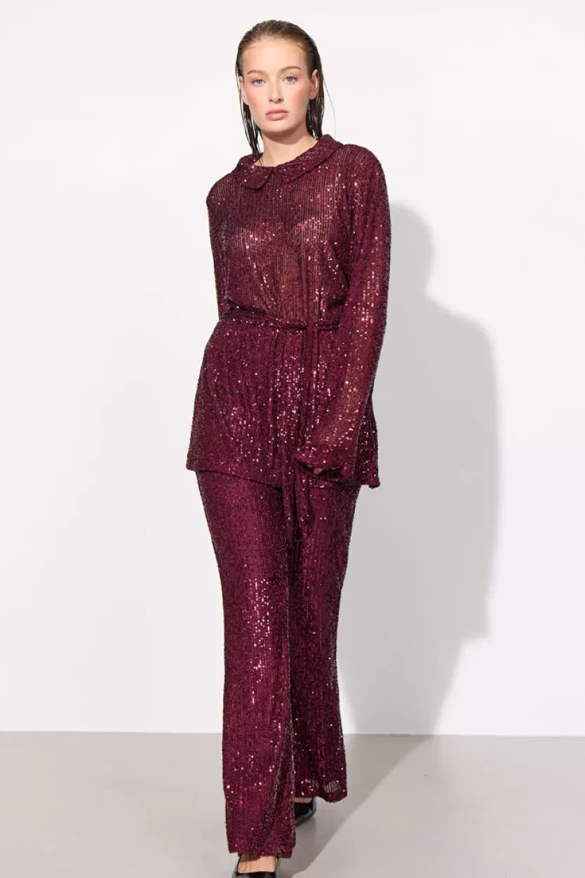 Trousers | Hunkọn Karin Sequin Trousers - Deep red