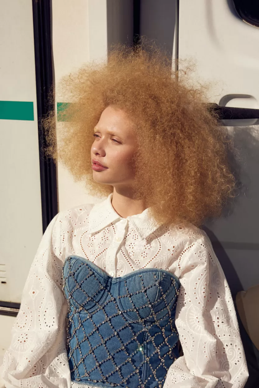 Blouses | Hunkọn Mia Corsage - Denim Blue